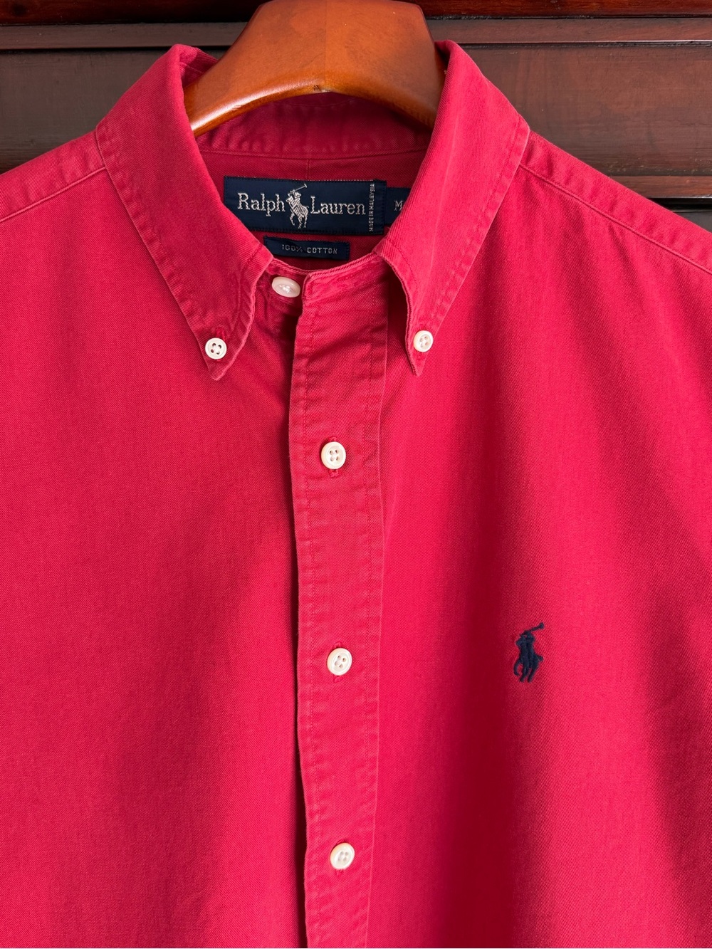 Ralph Lauren Men’s Button-Down Shirt in Bright Red with Navy Polo Logo
